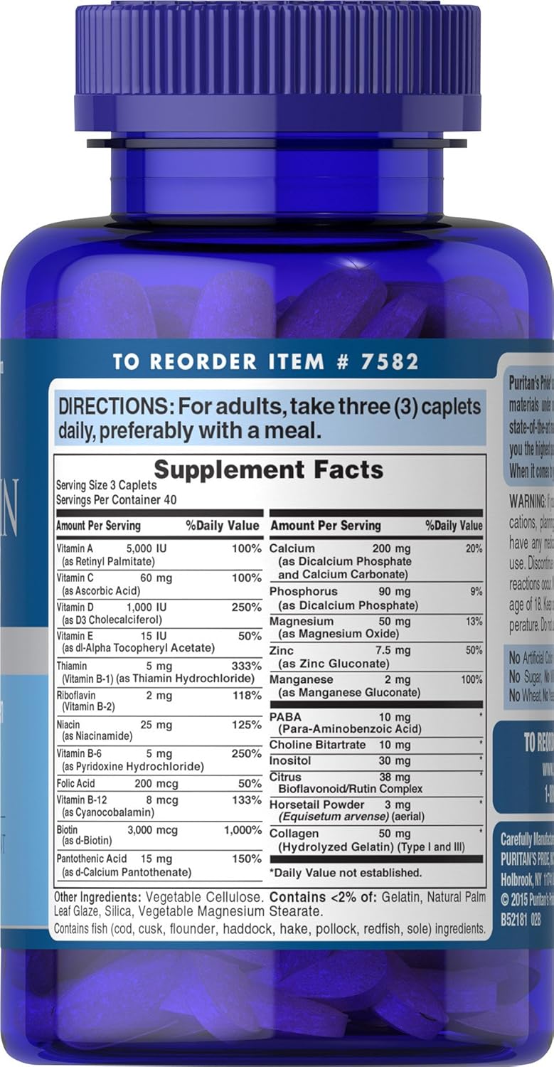 120 Caplets of Puritan's Pride Hair, Skin & Nails Formula for Healthy Hair, Skin, and Nails