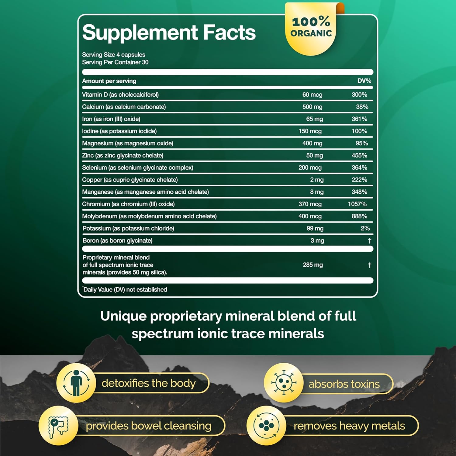 120 Capsules ADEO2 Premium Trace Minerals Complex with Essential Chelated Minerals - All Natural & Organic - Full Spectrum Ionic Blend for Men & Women