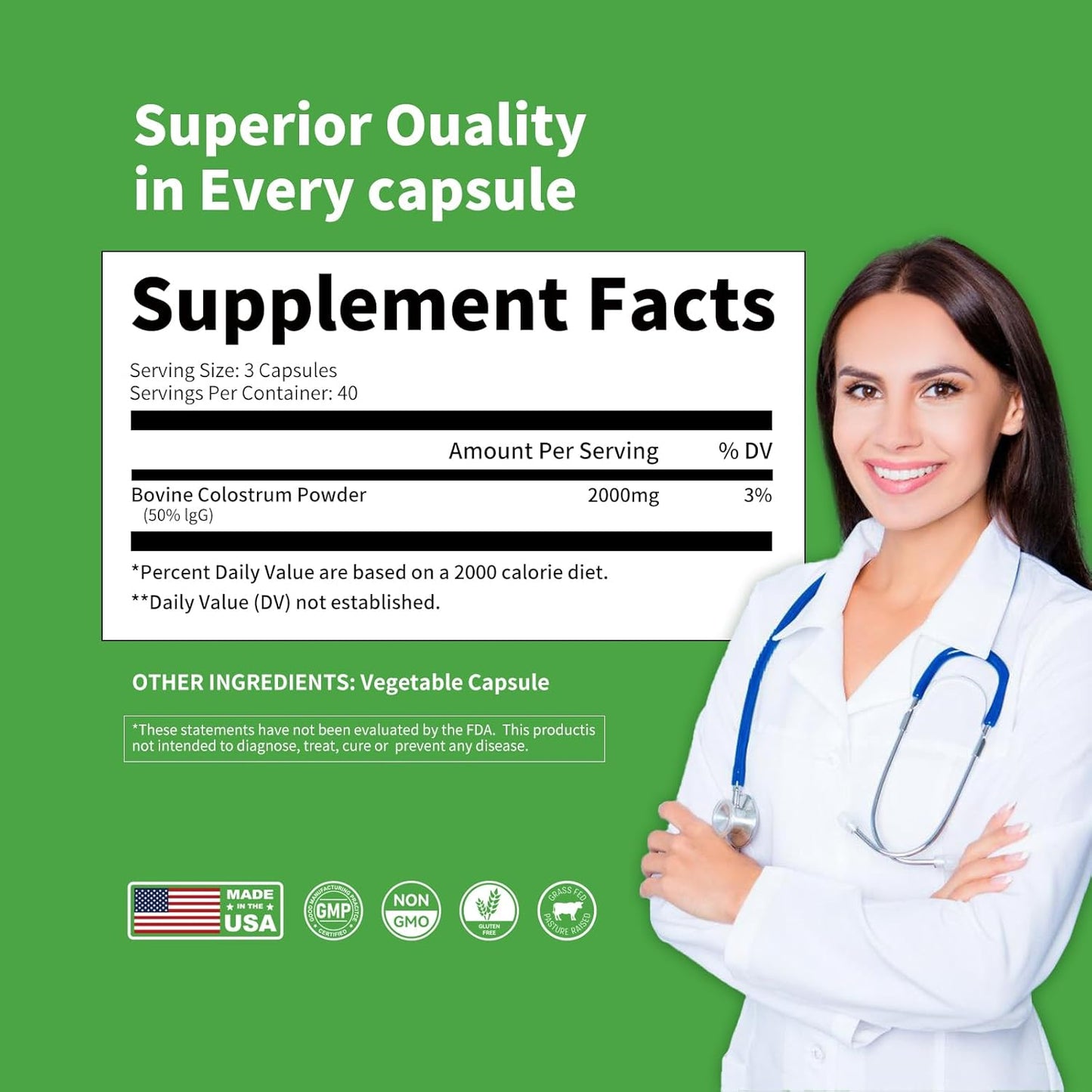 120 Capsules Allcoovita Bovine Colostrum Supplement 2000mg - Boost Gut Health, Muscle Recovery, Energy, Skin & Immune Support | High IgG Content for Humans | Gluten-Free Superfood