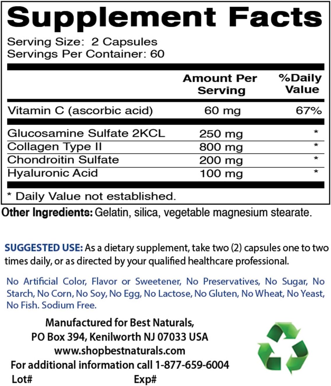 120 Capsules Best Naturals Hyaluronic Acid 100 mg - Promotes Healthy Joints & Skin Youthfulness