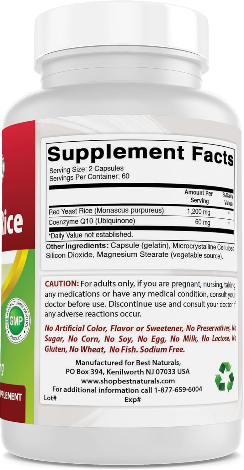 120 Capsules Best Naturals Red Yeast Rice with CoQ10 - Cardiovascular Formula with 600mg Red Yeast Rice and 30mg CoQ10