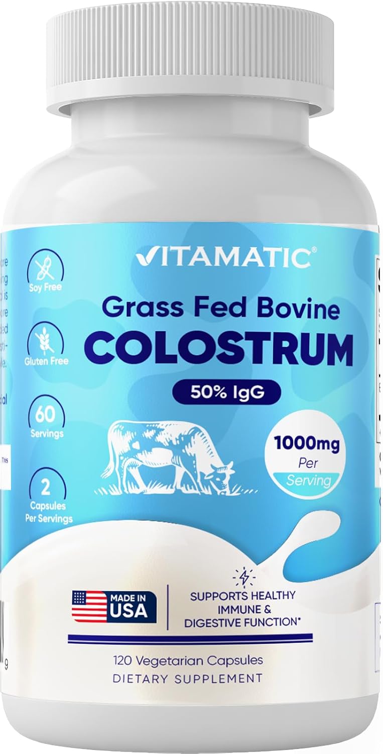 120 Capsules Bovine Colostrum Supplement 1000mg - Rich in IgG for Immune Support, Gut Health, Hair Growth, Beauty, and Muscle Recovery