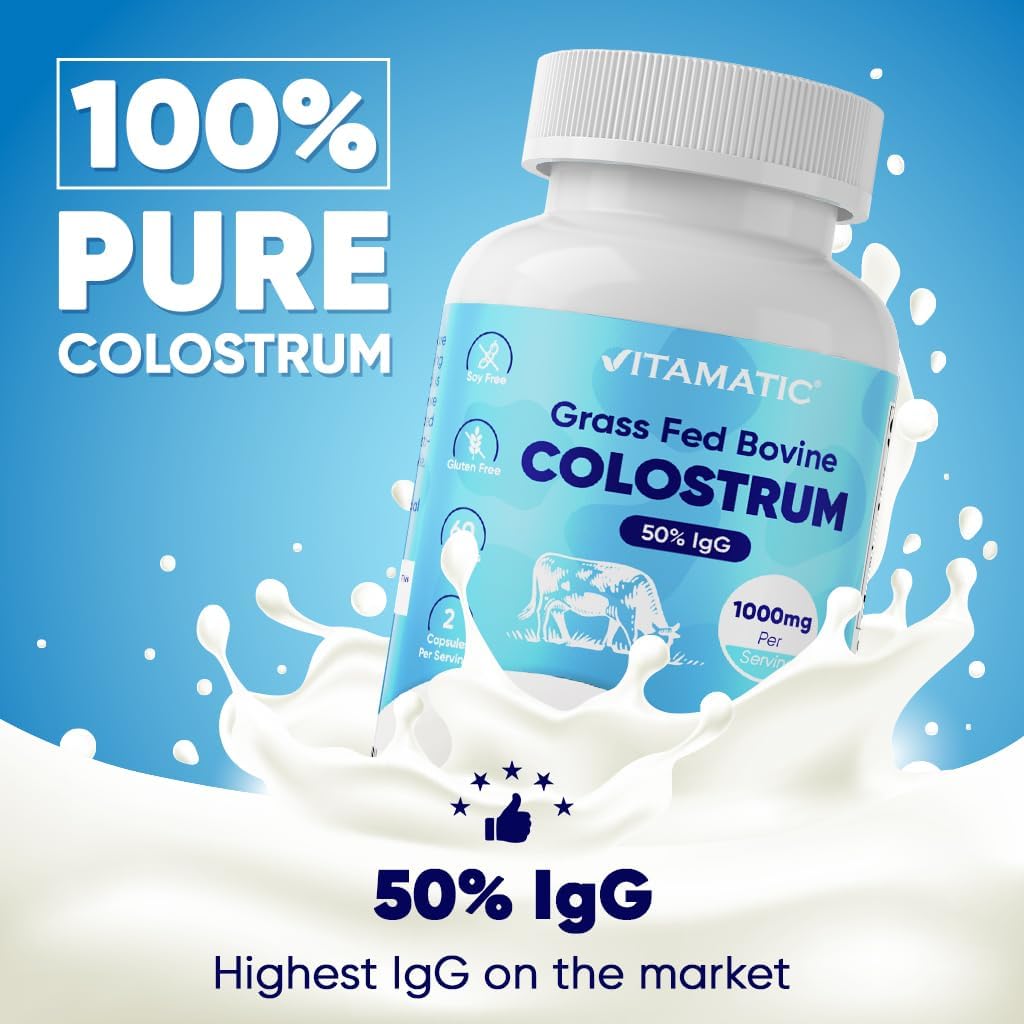 120 Capsules Bovine Colostrum Supplement 1000mg - Rich in IgG for Immune Support, Gut Health, Hair Growth, Beauty, and Muscle Recovery