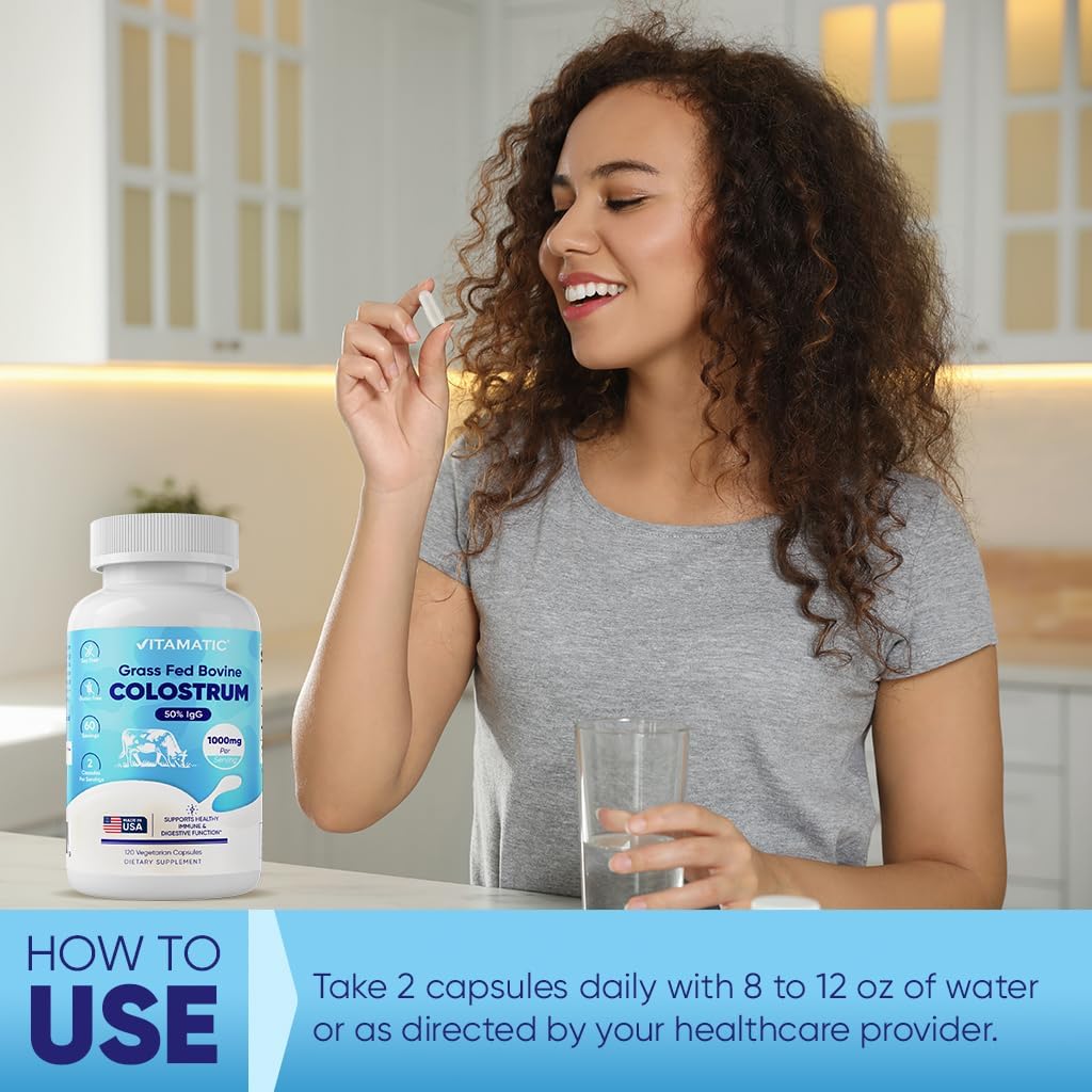 120 Capsules Bovine Colostrum Supplement 1000mg - Rich in IgG for Immune Support, Gut Health, Hair Growth, Beauty, and Muscle Recovery
