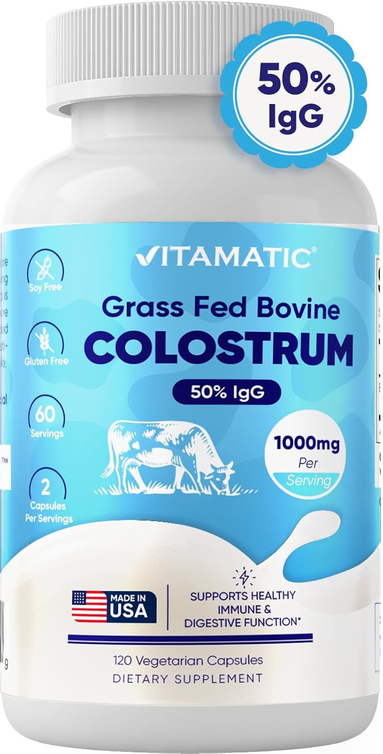 120 Capsules Bovine Colostrum Supplement 1000mg - Rich in IgG for Immune Support, Gut Health, Hair Growth, Beauty, and Muscle Recovery