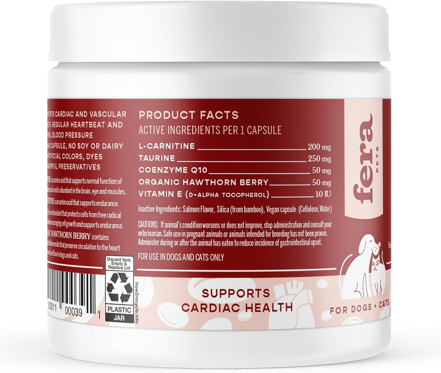 120 Capsules Fera Pet Organics Fera Pets Cardiac Supplement for Dogs & Cats - Vet Formulated for Cardiovascular Health with Taurine, CoQ10, and Hawthorne Berry