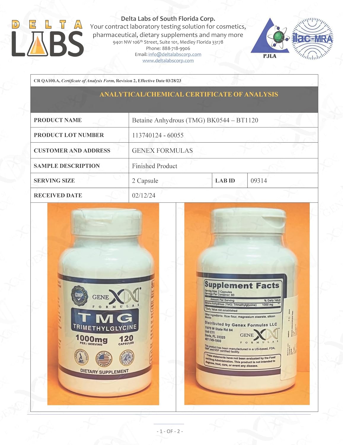 120 Capsules Genex Formulas 1000mg TMG Liver Supplement - Betaine Anhydrous Trimethylglycine for Healthy Homocysteine - Gluten Free & Non-GMO - 30-Day Supply