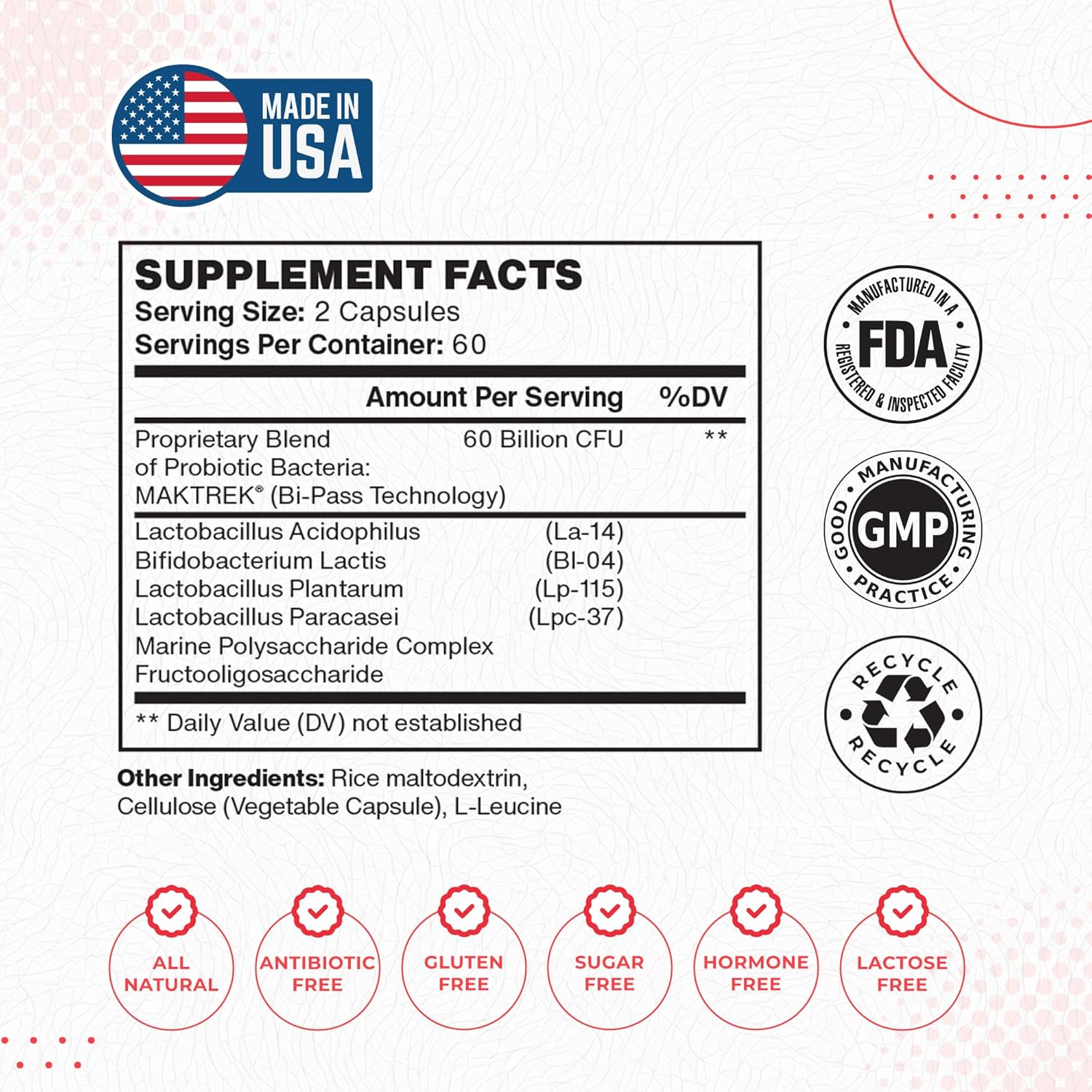 120 Capsules Gut Probiotic Capsules with 60 Billion CFU's, MAKTrek Bipass Technology for Digestive & Immune Support