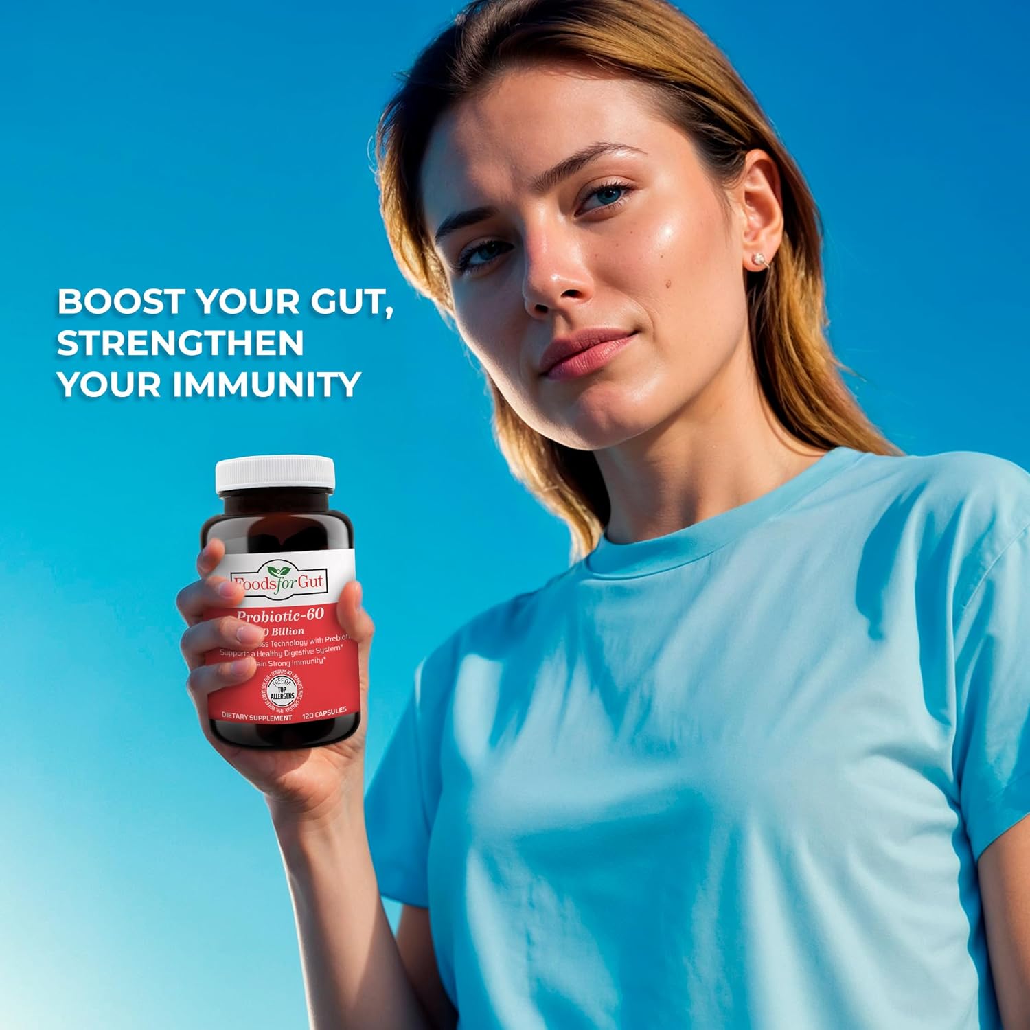 120 Capsules Gut Probiotic Capsules with 60 Billion CFU's, MAKTrek Bipass Technology for Digestive & Immune Support