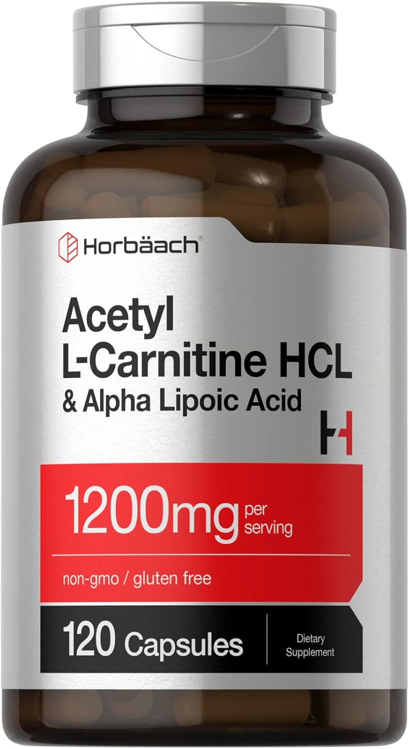 120 Capsules Horbäach Acetyl L Carnitine HCL & Alpha Lipoic Acid 1200mg Complex - Non-GMO & Gluten Free