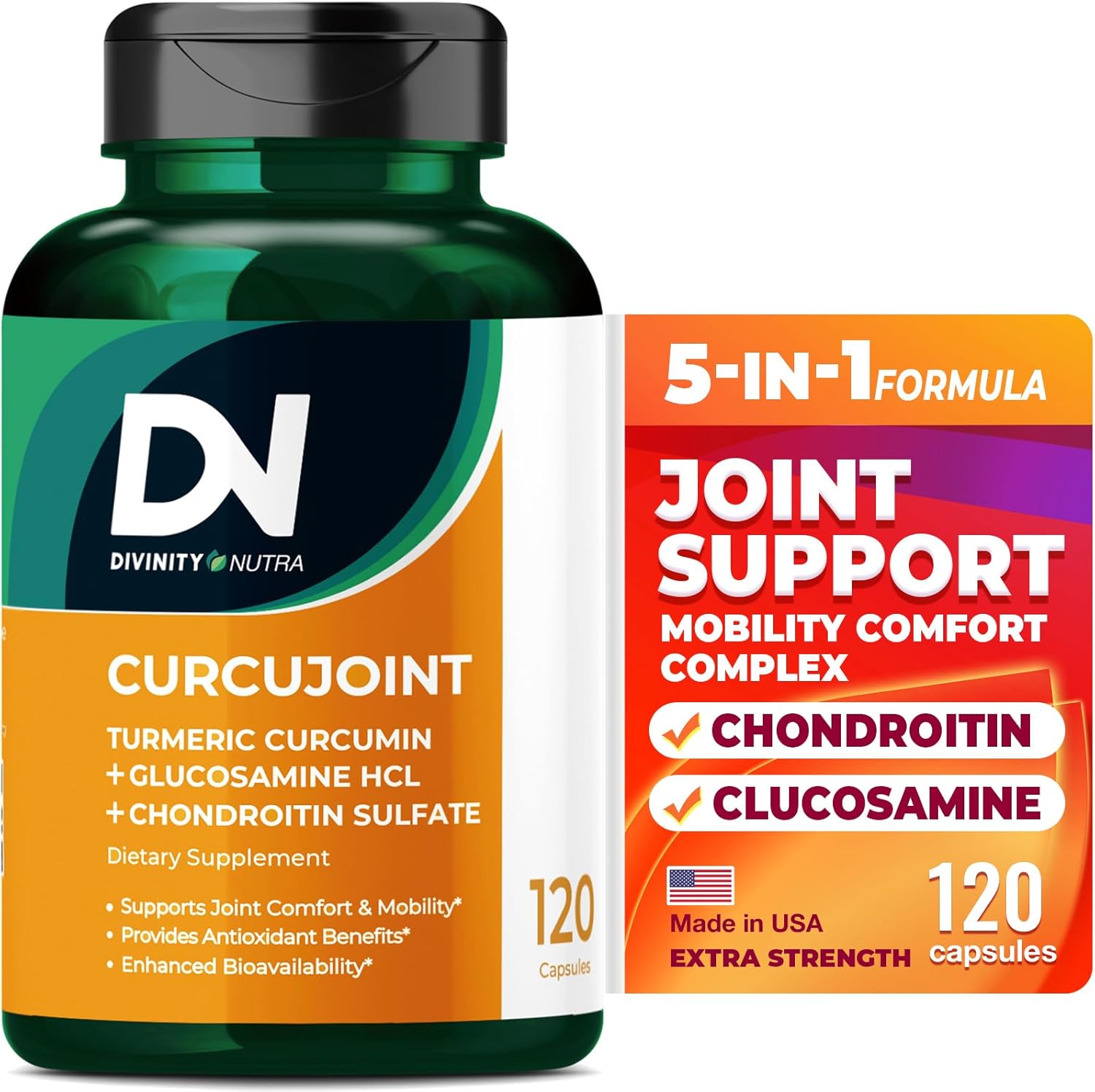 120 Capsules Joint Support Supplement with Turmeric Curcumin, Glucosamine, and Chondroitin - Pain Relief and Mobility Support