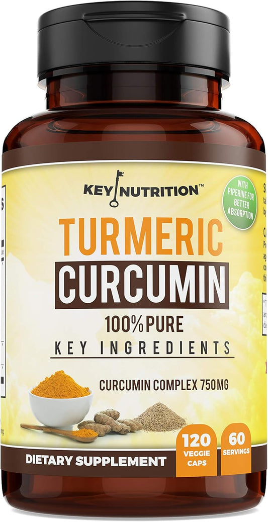 120 Capsules Key Nutrition Turmeric Curcumin Complex with Piperine - 100% Pure Formula
