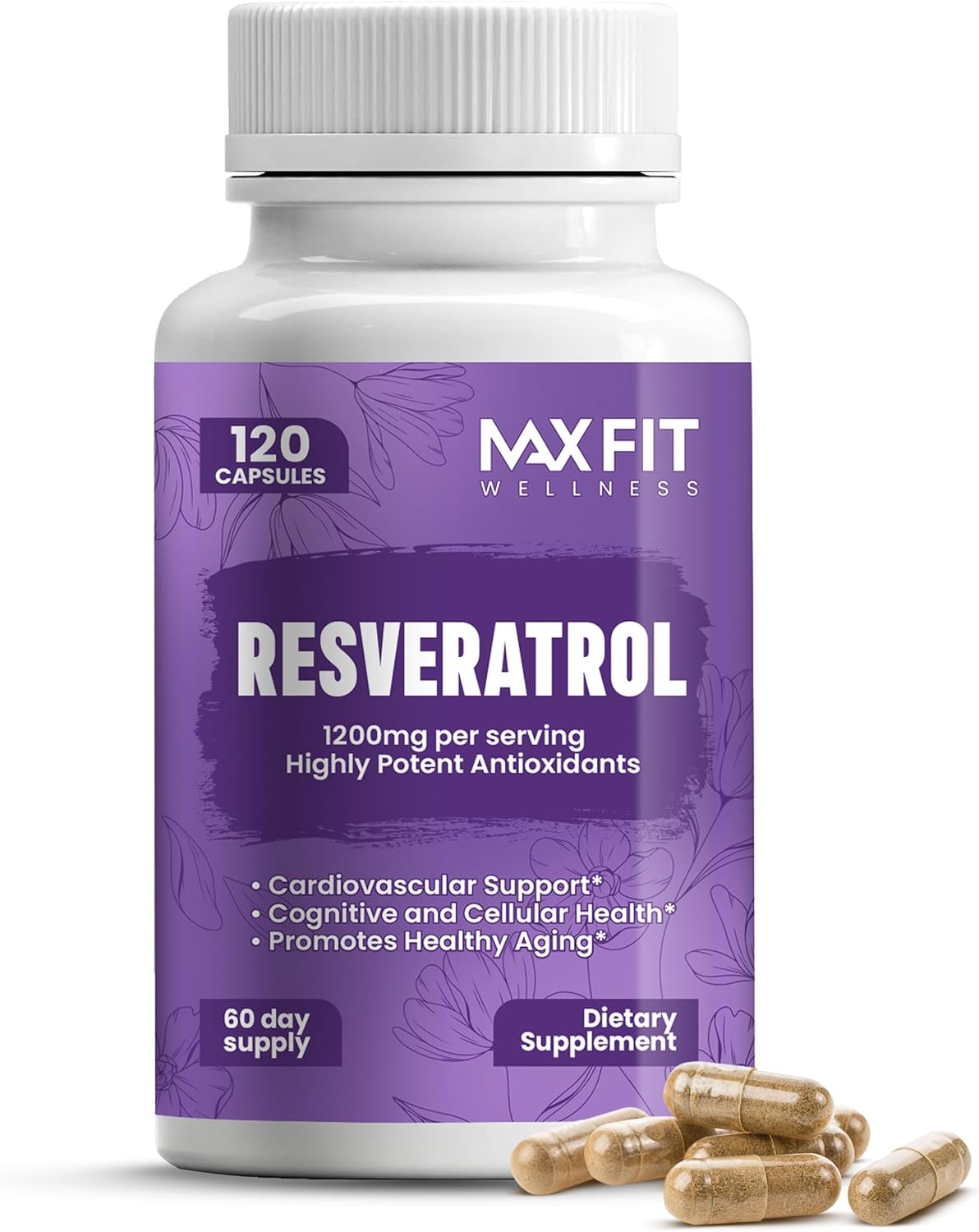 120 Capsules MAX FIT Resveratrol Supplement with High Bioavailability - Immune Support, Cardio Health, Anti-Aging Antioxidant Formula for Overall Wellness