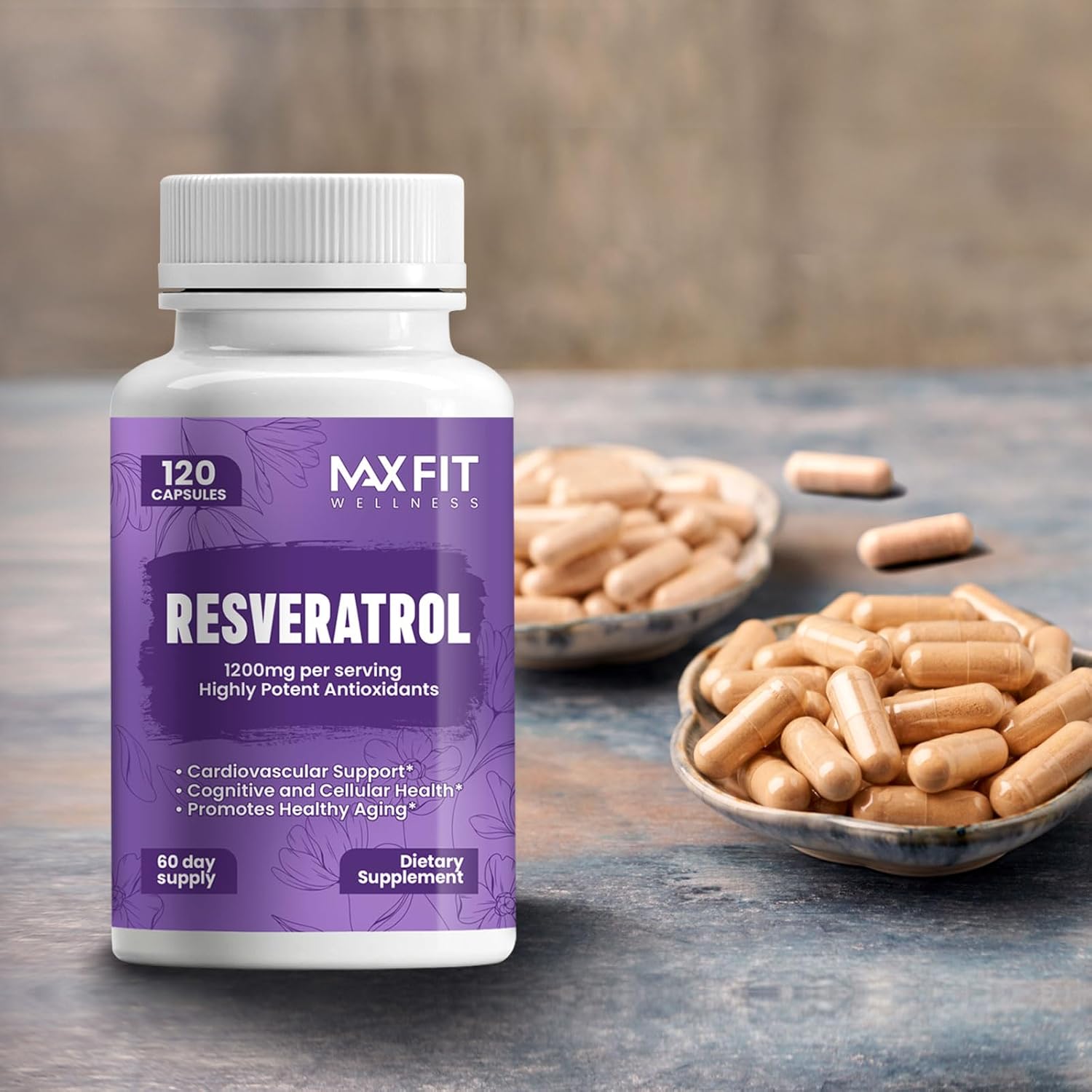 120 Capsules MAX FIT Resveratrol Supplement with High Bioavailability - Immune Support, Cardio Health, Anti-Aging Antioxidant Formula for Overall Wellness