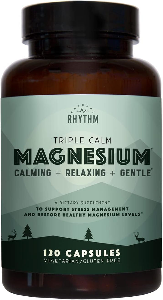 120 Capsules Natural Rhythm Triple Calm Magnesium Complex - 150mg Supplement with Glycinate, Malate, and Taurate for Rest and Relaxation