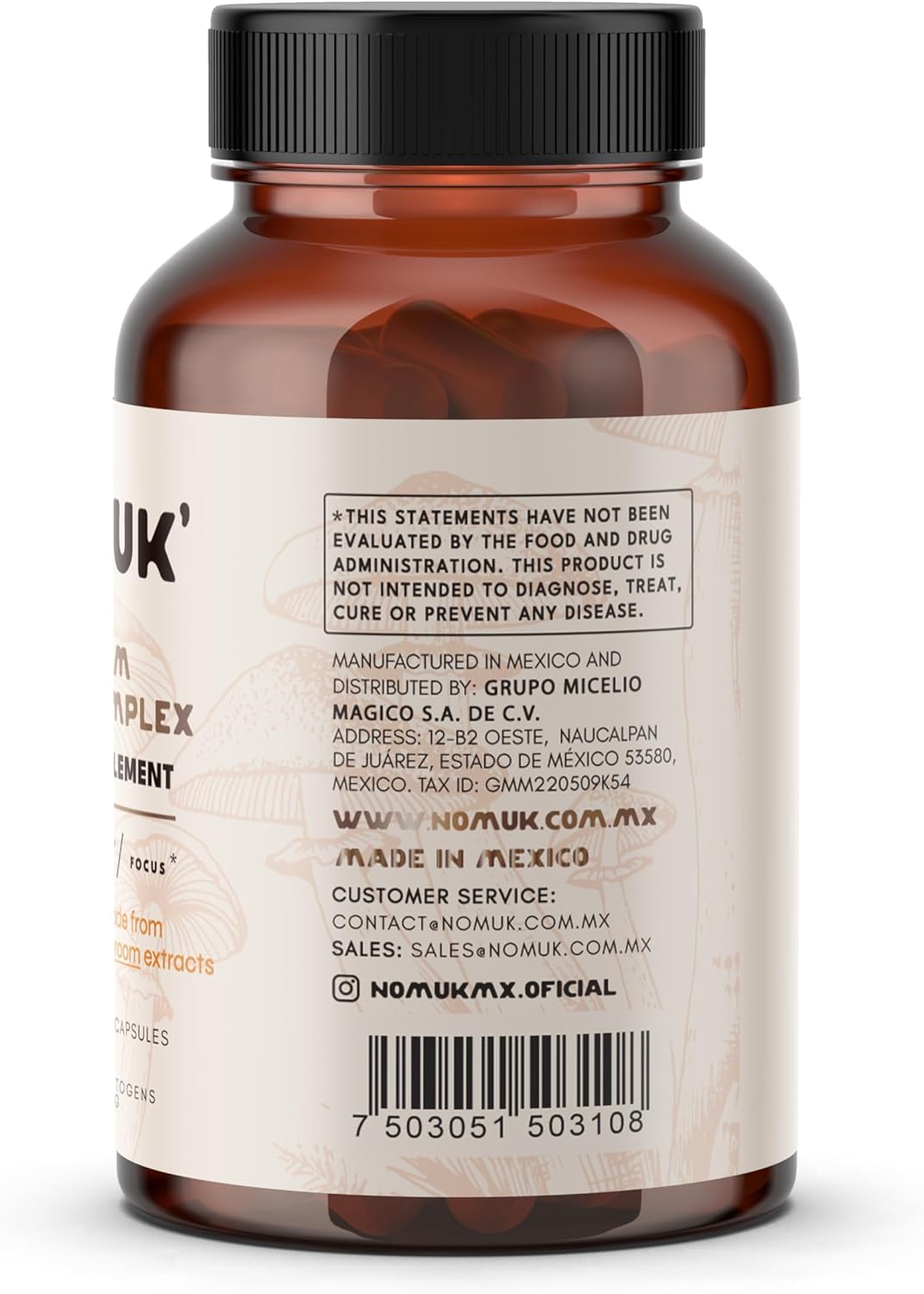 120 Capsules Nomuk Adaptogenic Mushroom Extract Blend with Lions Mane, Reishi, Cordyceps, and Chaga Supplement