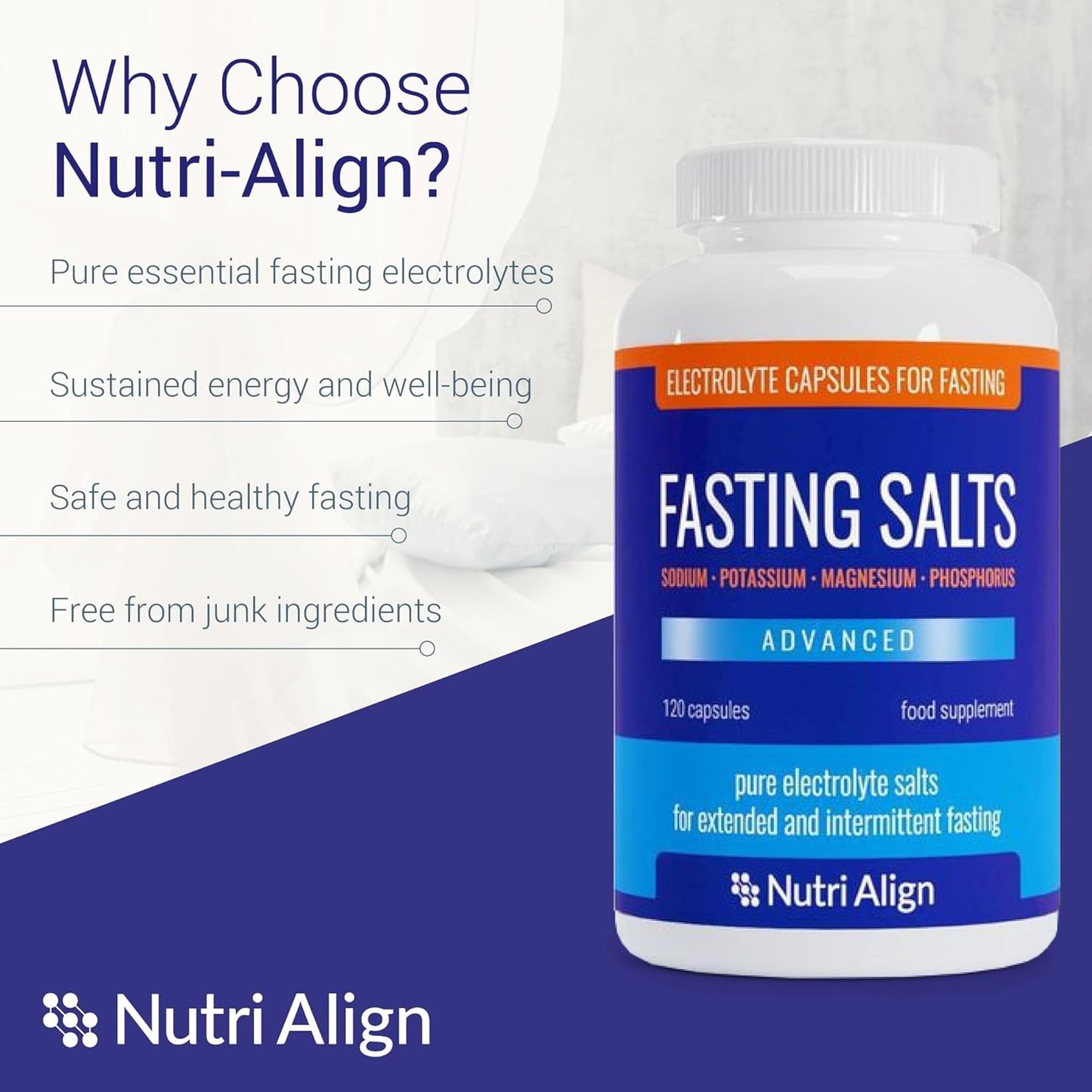 120 Capsules Nutri-Align Fasting Salts: Pure Electrolytes for Intermittent & Extended Fasting - Sodium, Potassium, Magnesium - No Sugar/Fillers