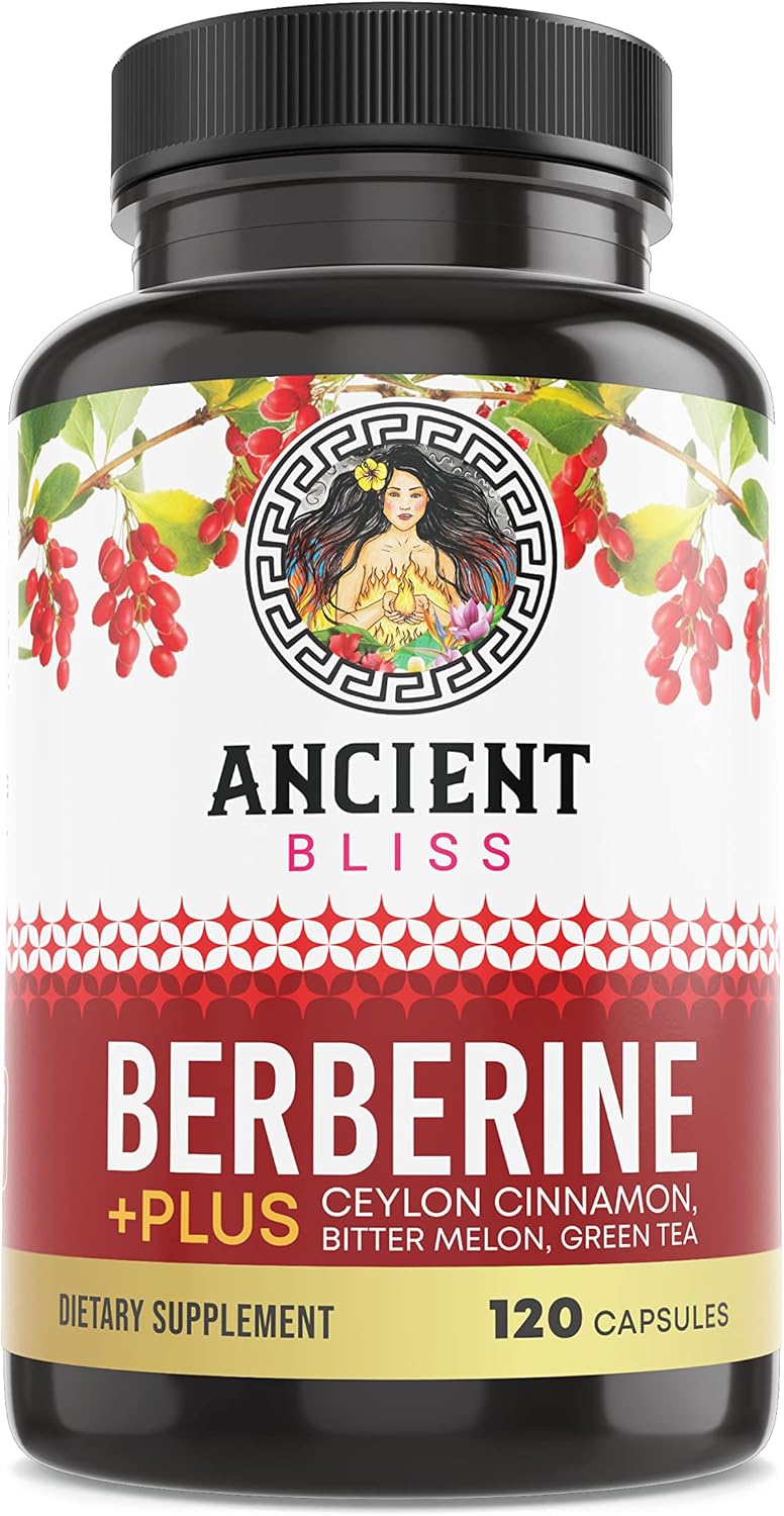 120 Capsules of Ancient Bliss Berberine HCL with Ceylon Cinnamon, Bitter Melon, and Green Tea Extract