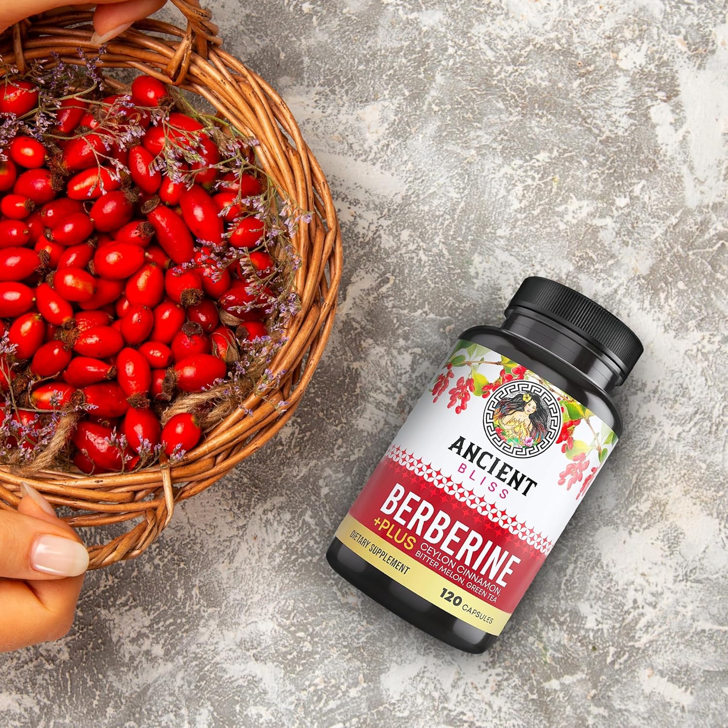 120 Capsules of Ancient Bliss Berberine HCL with Ceylon Cinnamon, Bitter Melon, and Green Tea Extract