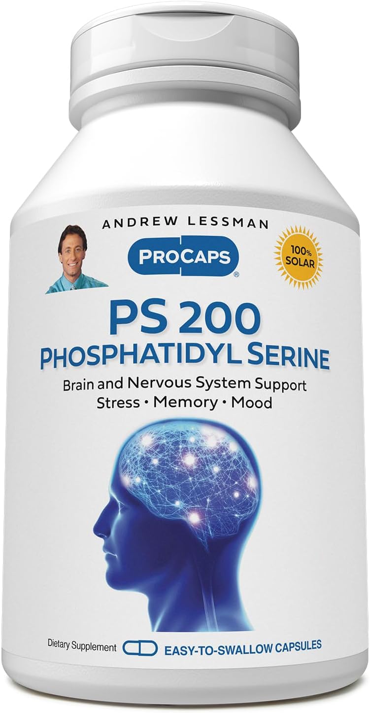 120 Capsules of Andrew Lessman PS 200 Phosphatidyl Serine - Promotes Mental Clarity, Positive Mood, Memory, and Cognitive Function with No Additives. Ideal for Neurotransmitter Support.