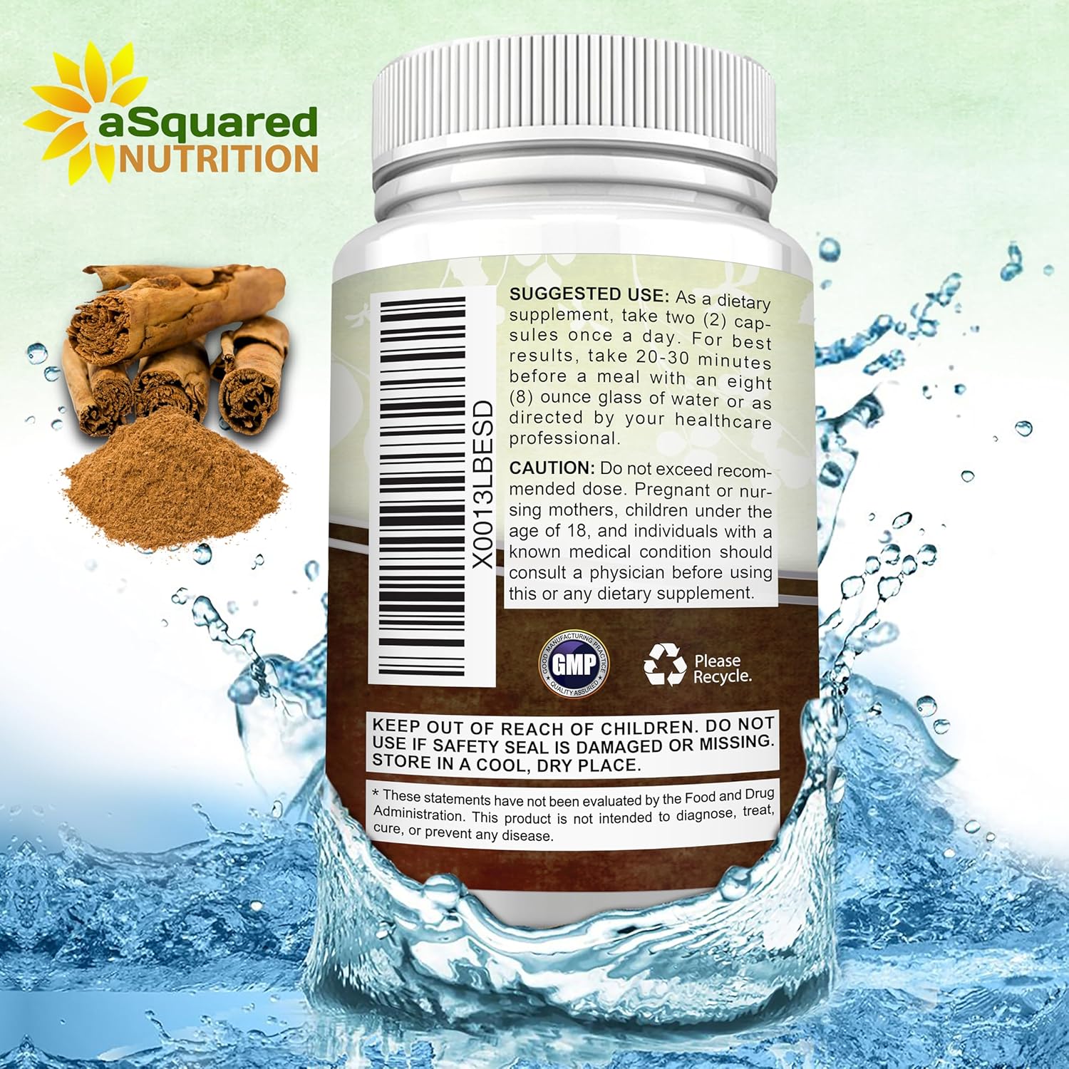 120 Capsules of aSquared Nutrition Natural Ceylon Cinnamon 1200mg Extract Pills for Heart Health, True Cinnamon from Sri Lanka