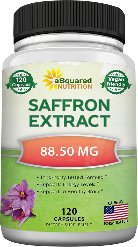 120 Capsules of aSquared Nutrition Saffron Extract Supplement Pills - Pure Alternative to Saffron Powder & Tea