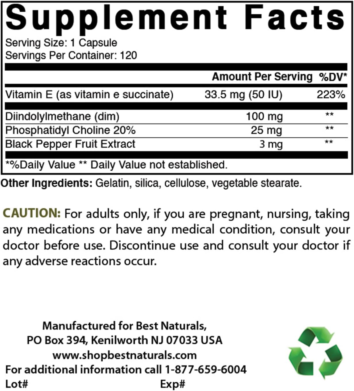 120 Capsules of Best Naturals DIM Complex 100 mg - Pack of 2