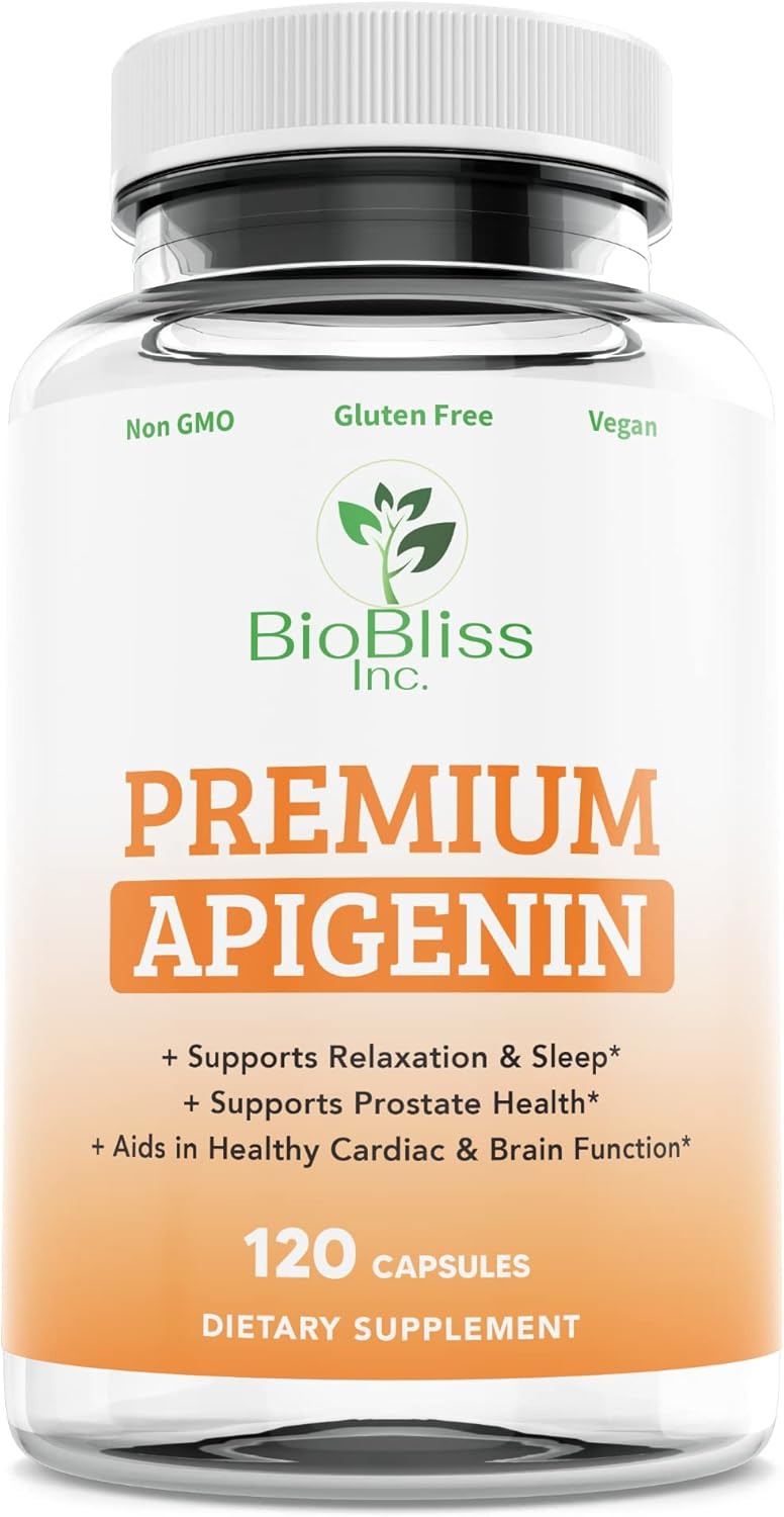 120 Capsules of BIOBLISS INC. Apigenin Supplement for Prostate Health & Relaxation - 50mg, 4 Month Supply - Non-GMO, Gluten Free, Vegan - Antioxidant & Bioflavonoid Sleep Aid