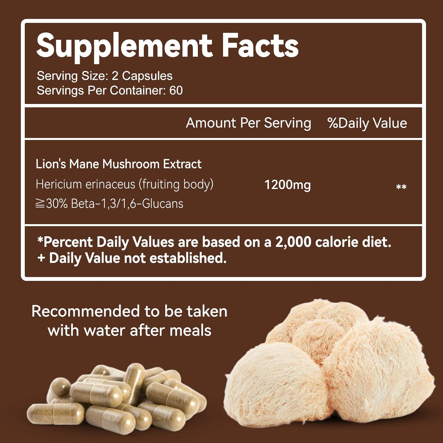 120 Capsules of DIATMOON Lion's Mane Mushroom Supplement for Brain and Immune Support