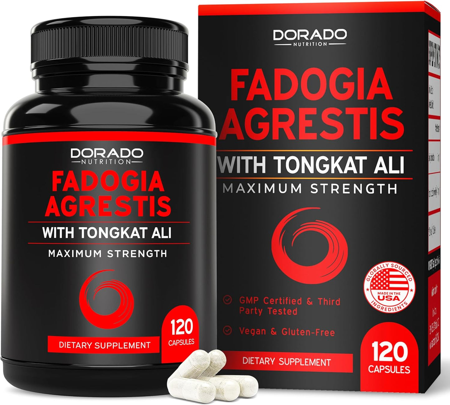 120 Capsules of DORADO NUTRITION Fadogia Agrestis and Tongkat Ali Supplement for Maximum Strength and Performance - Gluten Free, Non-GMO, Vegan - Boost Strength, Drive, Athletic Performance, and Muscle Mass