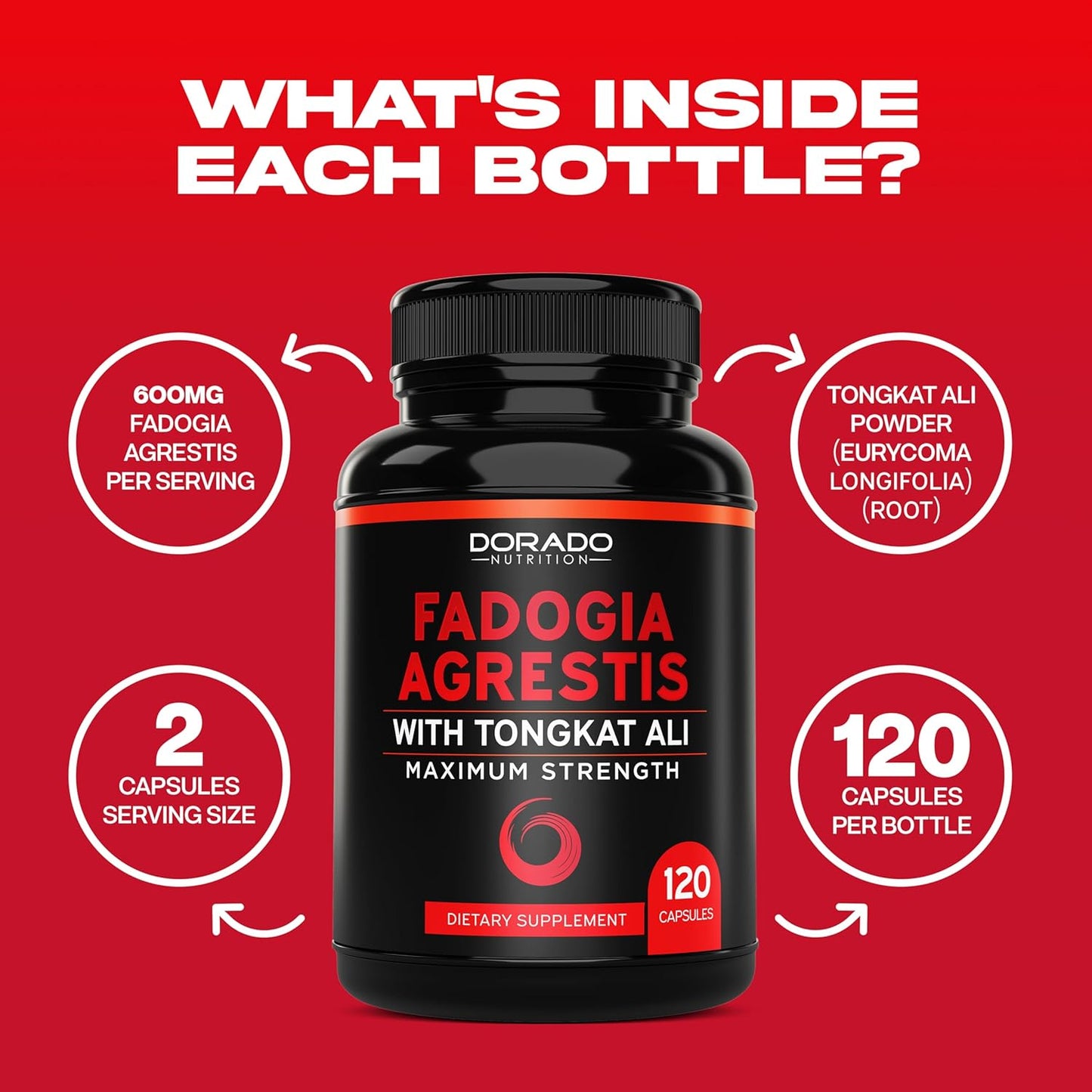 120 Capsules of DORADO NUTRITION Fadogia Agrestis and Tongkat Ali Supplement for Maximum Strength and Performance - Gluten Free, Non-GMO, Vegan - Boost Strength, Drive, Athletic Performance, and Muscle Mass