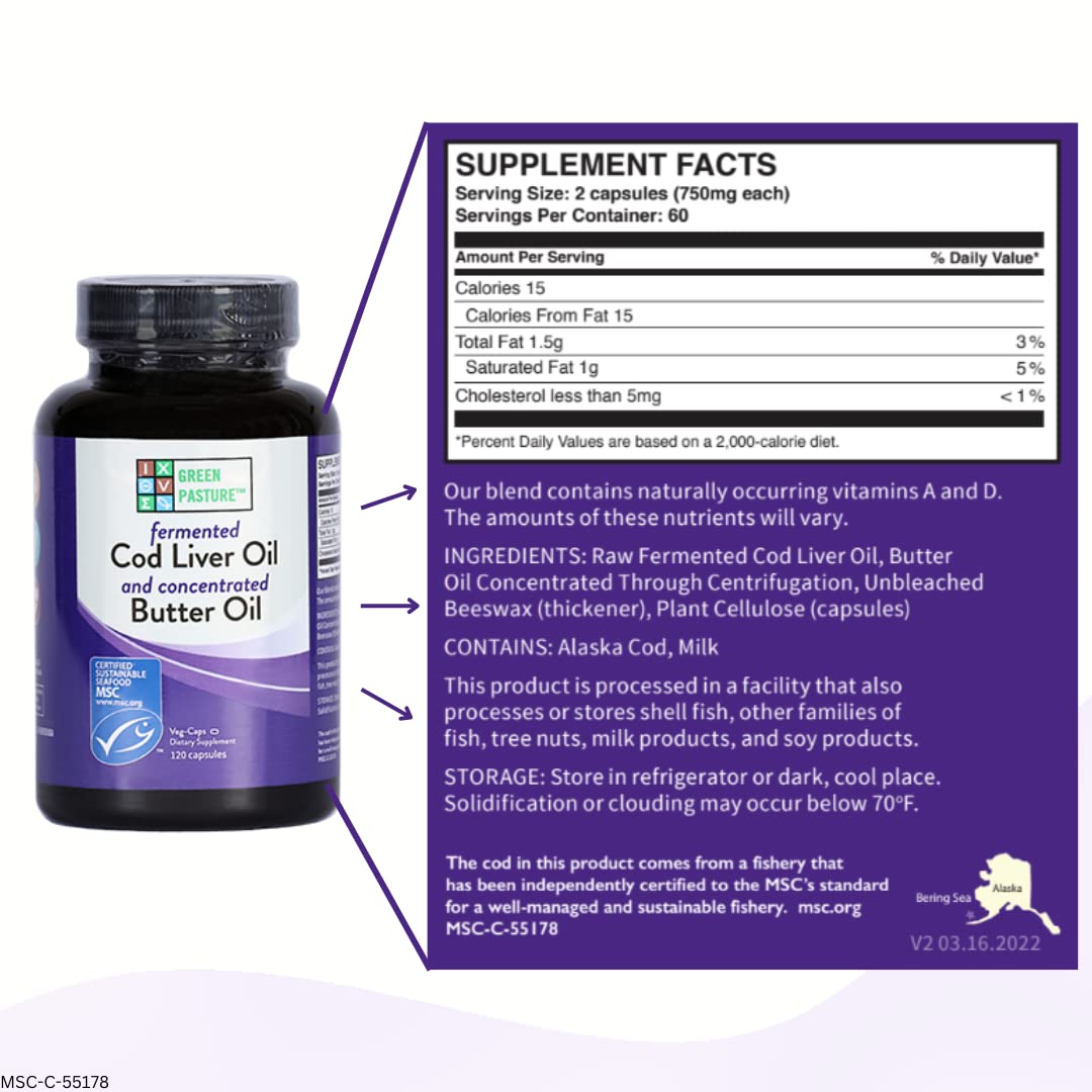 120 Capsules of Green Pasture Fermented Cod Liver Oil & Butter Oil Blend