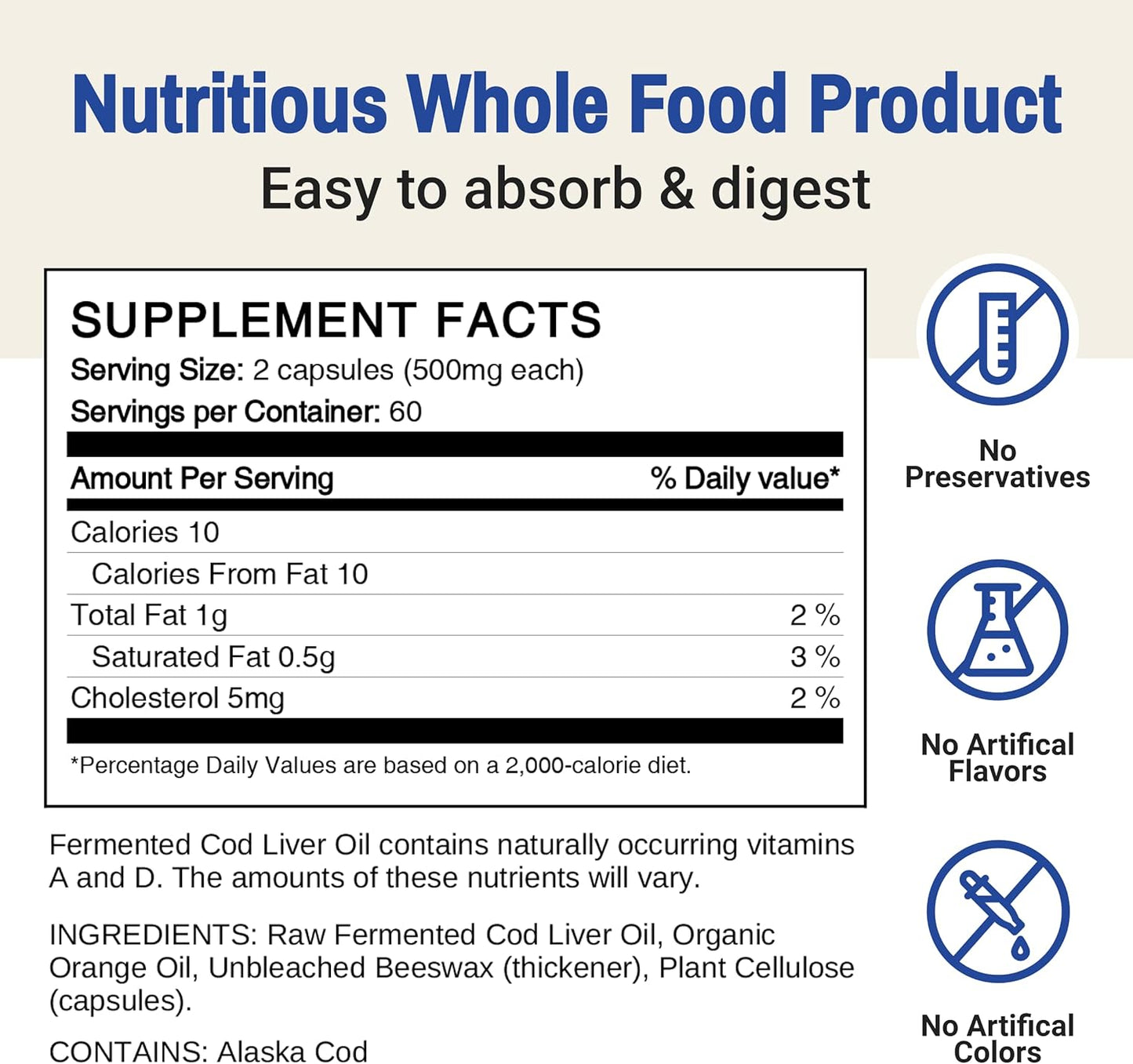 120 Capsules of Green Pasture Fermented Cod Liver Oil in Orange Flavor for Nutritional Support