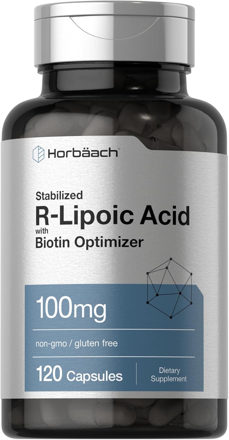 120 Capsules of Horbäach R-Lipoic Acid 100 mg with Biotin Optimizer - Non-GMO and Gluten Free