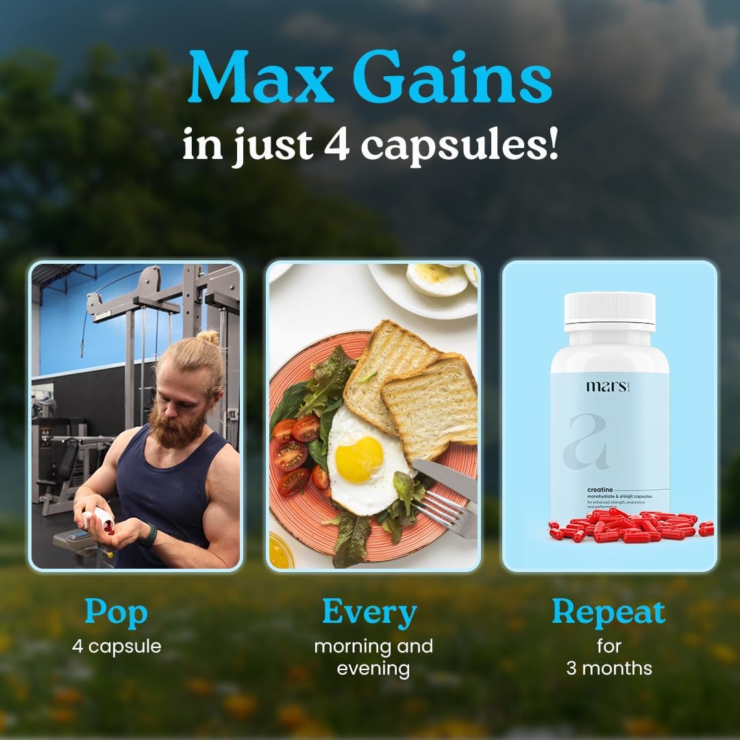 120 Capsules of Mars Micronized Creatine Monohydrate with Shilajit & Surgemax for Overall Well-Being - Pure & Natural Formula