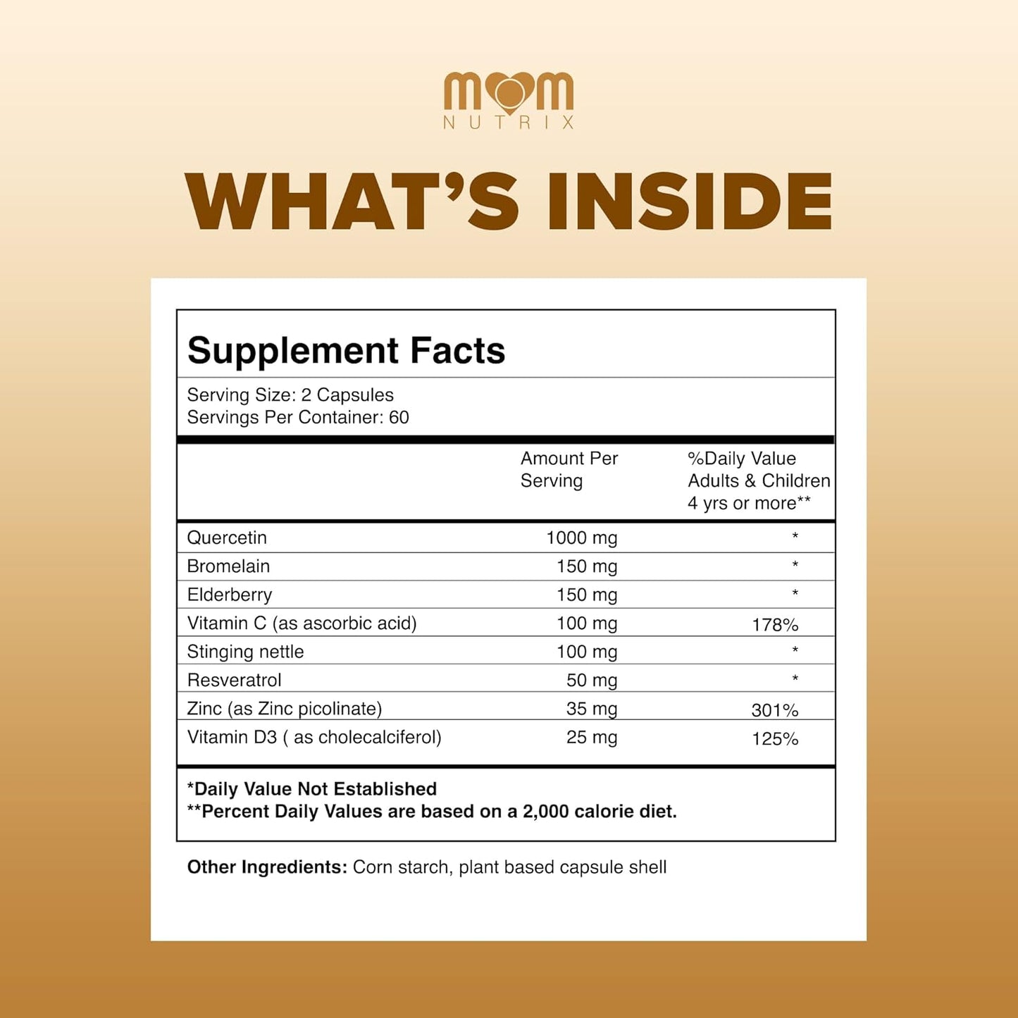 120 Capsules of MOM NUTRIX Advanced Quercetin with Bromelain, Elderberry, Nettle, Resveratrol, Zinc, Vitamin C & D