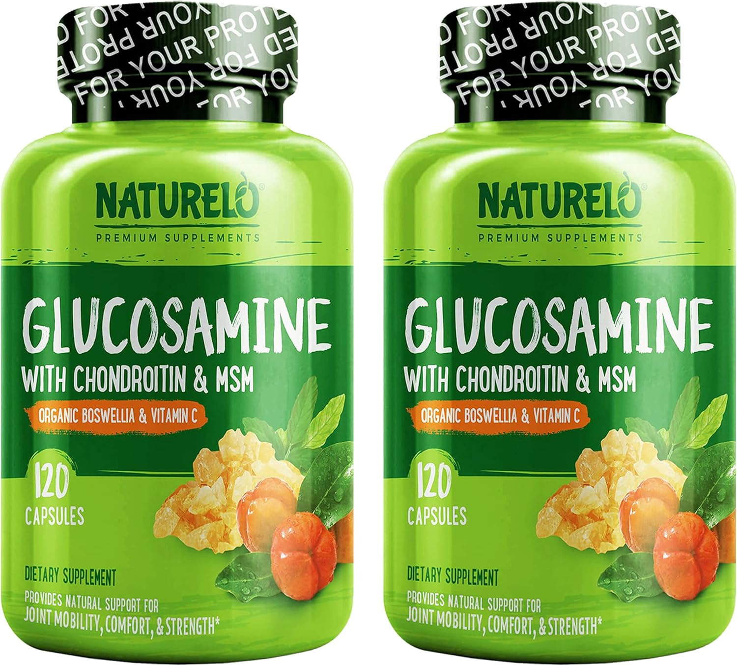 120 Capsules of NATURELO Glucosamine Chondroitin MSM with Boswellia and Vitamin C - Joint Comfort, Mobility, and Strength Supplement Pack