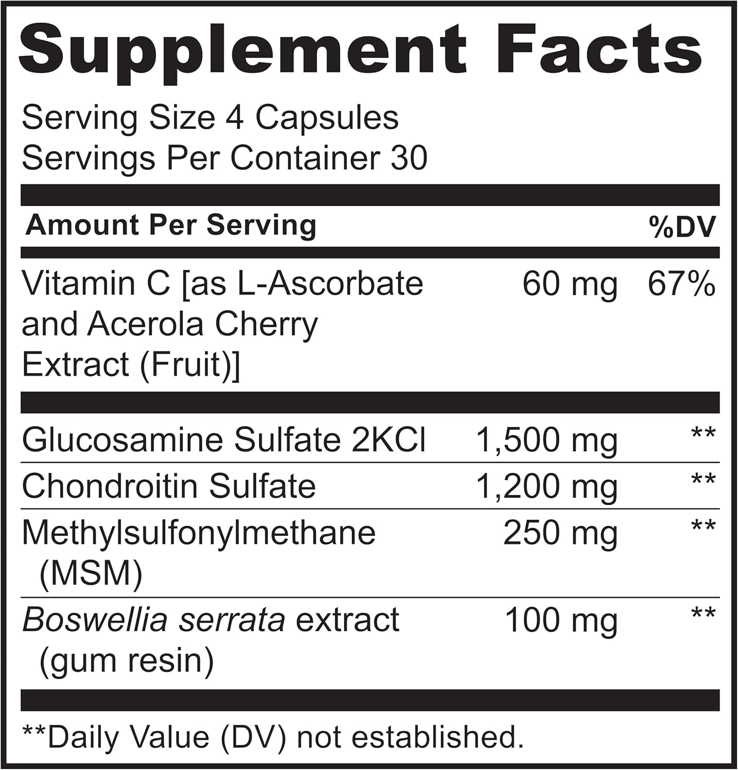 120 Capsules of NATURELO Glucosamine Chondroitin MSM with Boswellia and Vitamin C - Joint Comfort, Mobility, and Strength Supplement Pack