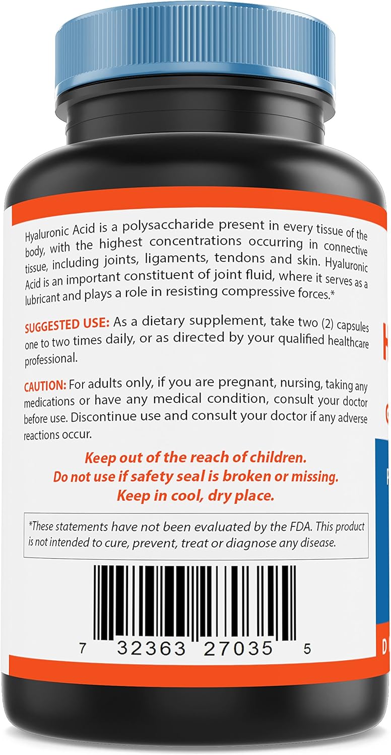 120 Capsules of Nova Nutritions Hyaluronic Acid 100mg - Supports Youthful Skin & Joint Health