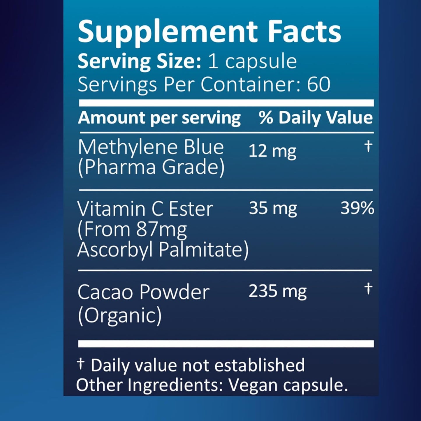 120 Capsules of Nutricel Methylene Blue USP Grade Supplements for Energy and Fatigue, Discount Value Pack