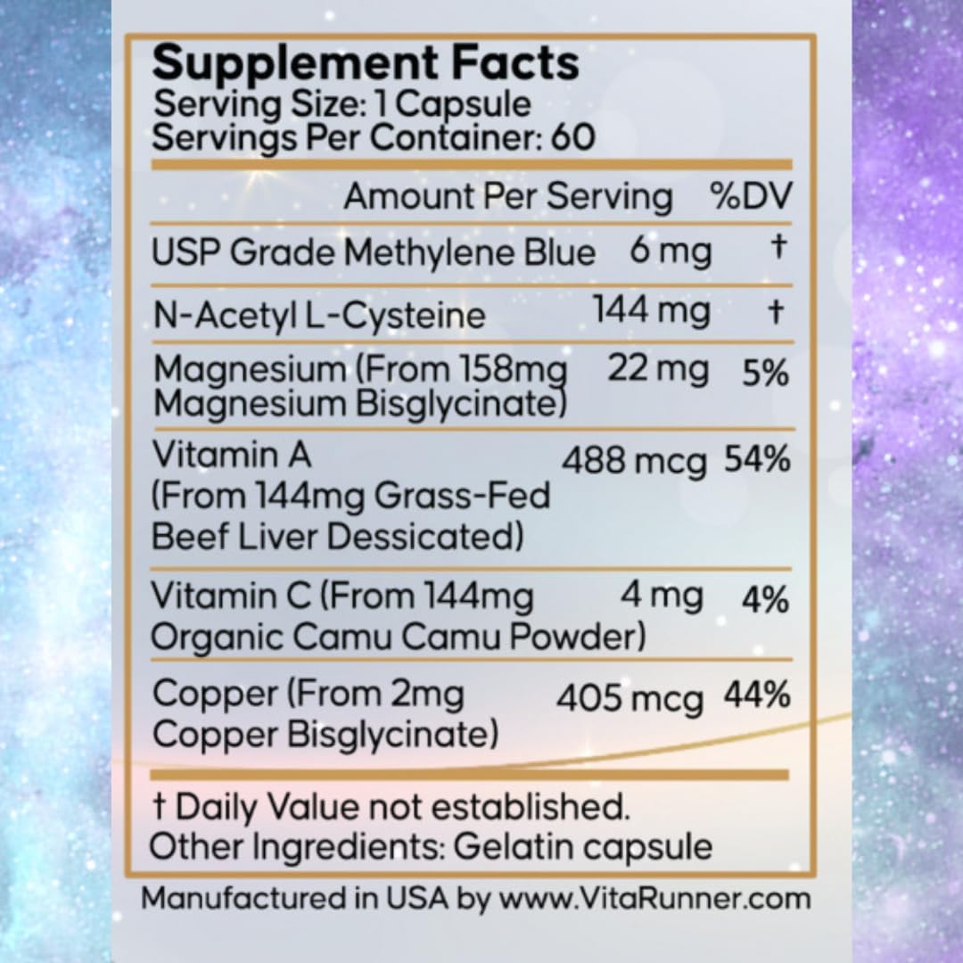120 Capsules of Nutricel Methylene Blue USP Grade Supplements for Energy and Fatigue, Discount Value Pack