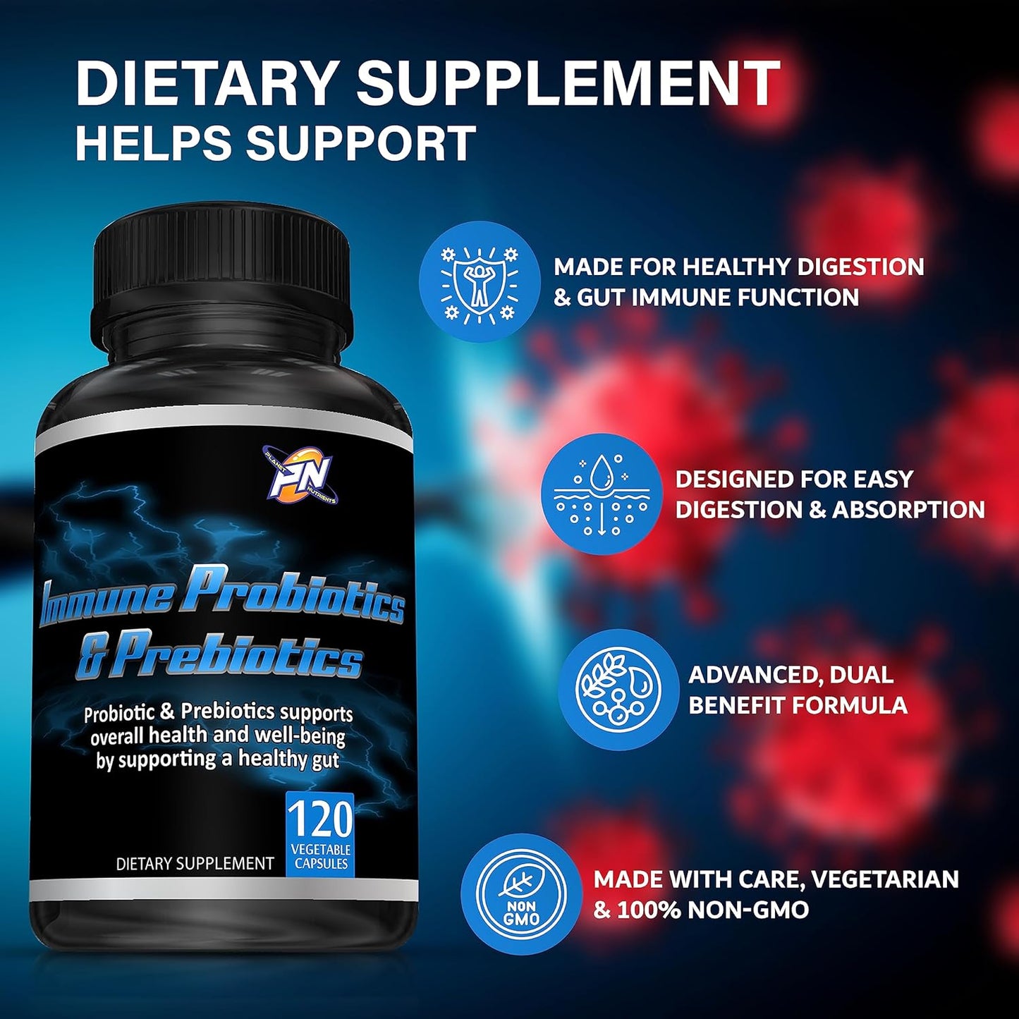 120 Capsules of Planet Nutrients Immune Probiotics and Prebiotics for Gut Health and Wellbeing