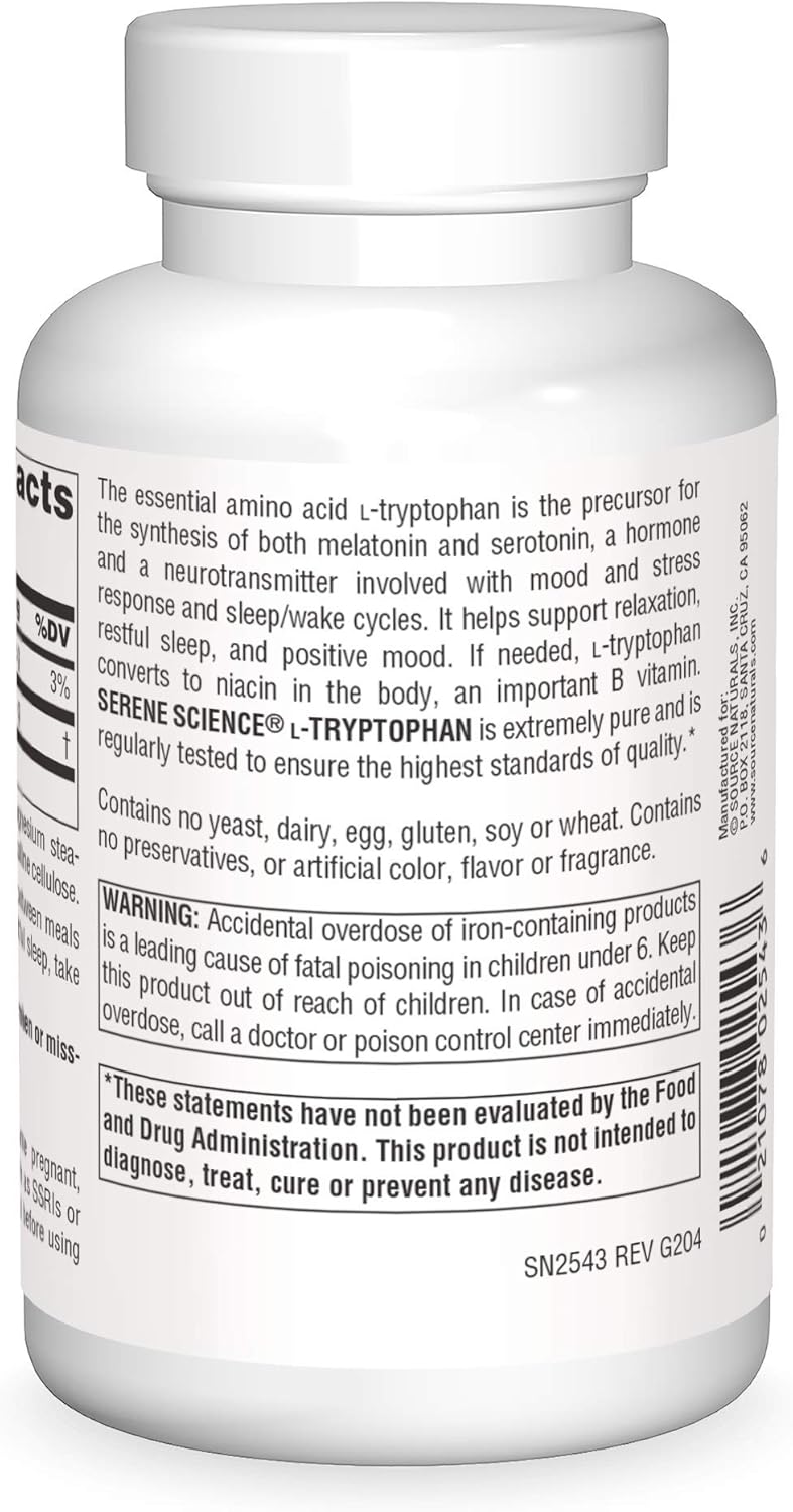 120 Capsules of Source Naturals Serene Science L-Tryptophan for Positive Mood Support