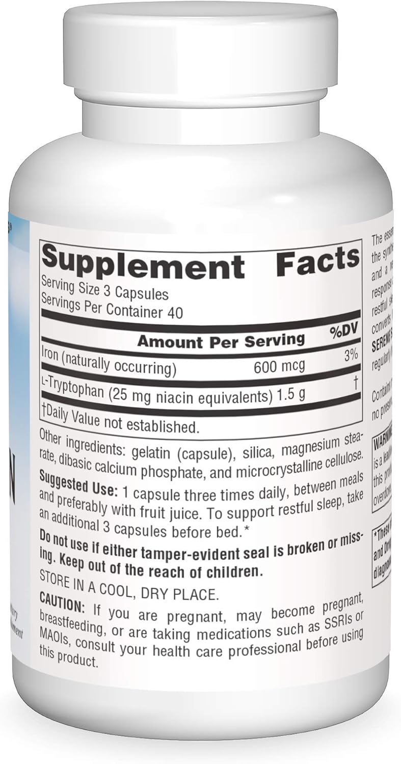 120 Capsules of Source Naturals Serene Science L-Tryptophan for Positive Mood Support