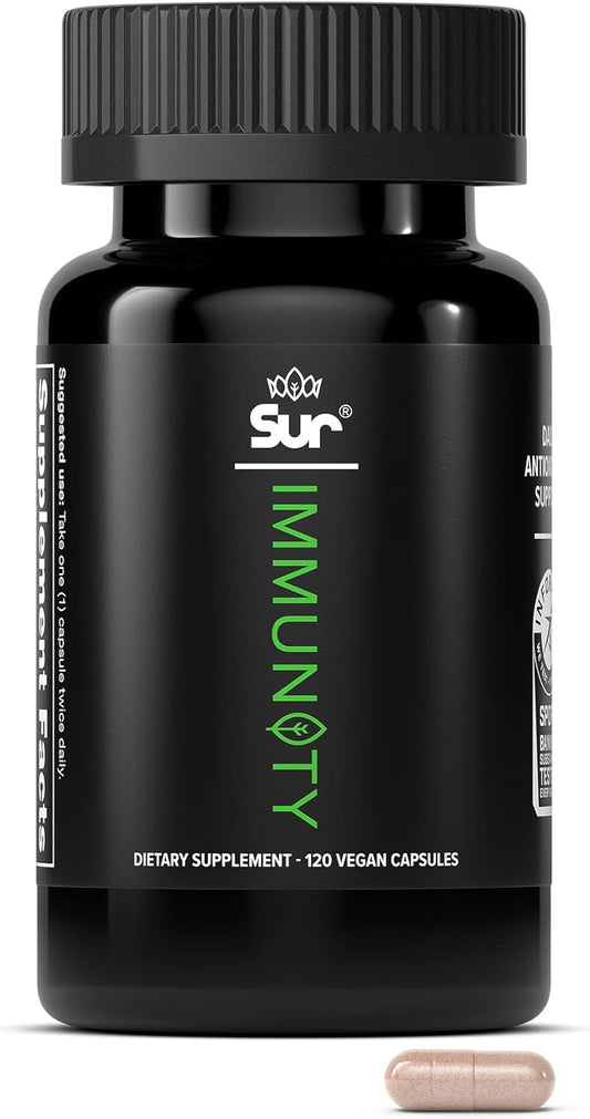 120 Capsules of Sur Immunity Immune Support Supplement: Vitamin C, Acerola Cherry, Turmeric & Green Tea Extract - Vegan Antioxidant Blend for Optimal Defense & Wellness