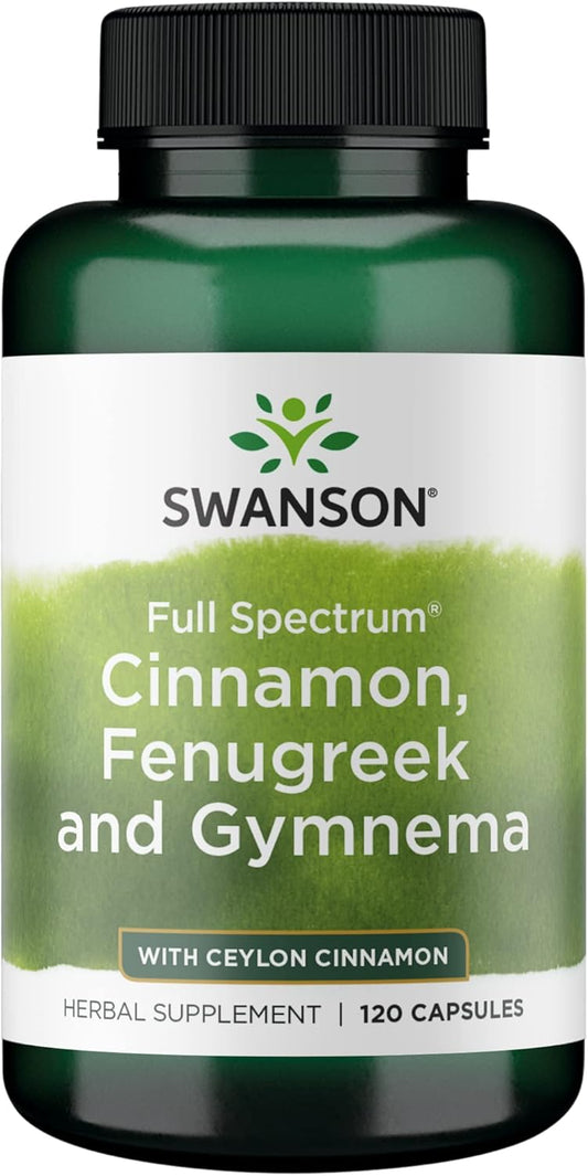 120 Capsules of Swanson Full Spectrum Cinnamon, Fenugreek, and Gymnema Supplement for Blood Sugar Support