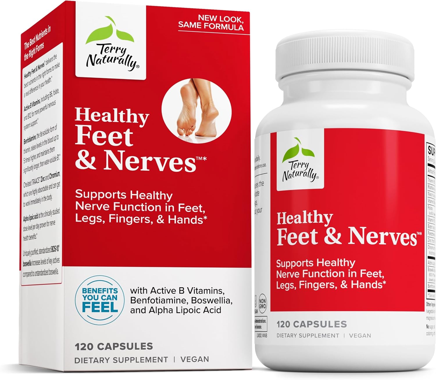 120 Capsules of Terry Naturally Healthy Feet & Nerves - Supports Nerve Function in Feet, Legs, Hands - Vegan, Non-GMO - 60 Servings