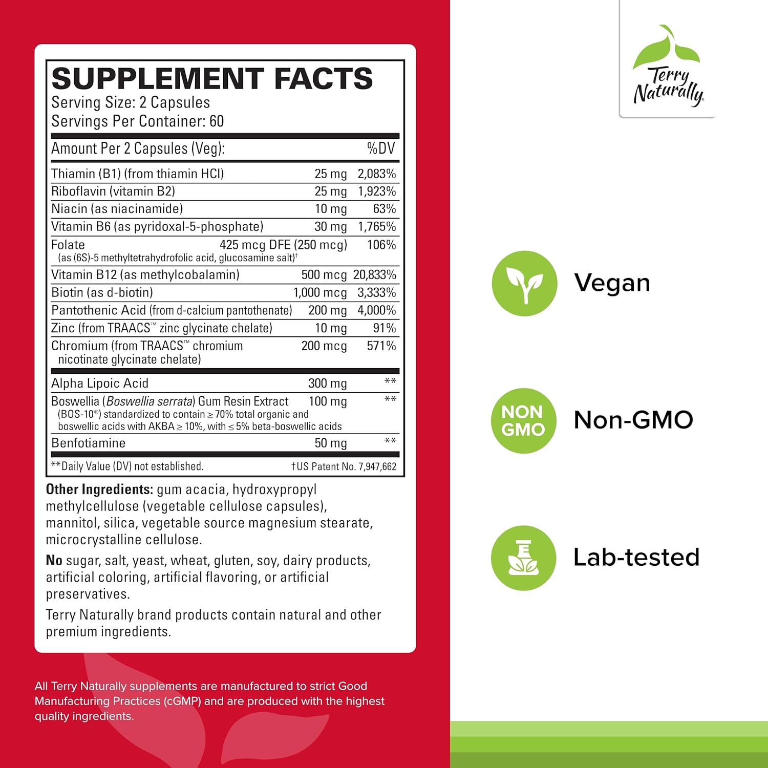 120 Capsules of Terry Naturally Healthy Feet & Nerves - Supports Nerve Function in Feet, Legs, Hands - Vegan, Non-GMO - 60 Servings