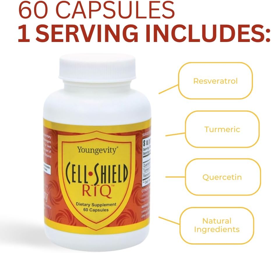120 Capsules of Youngevity Resveratrol Turmeric Quercetin RTQ Cell Shield - Pack of 2