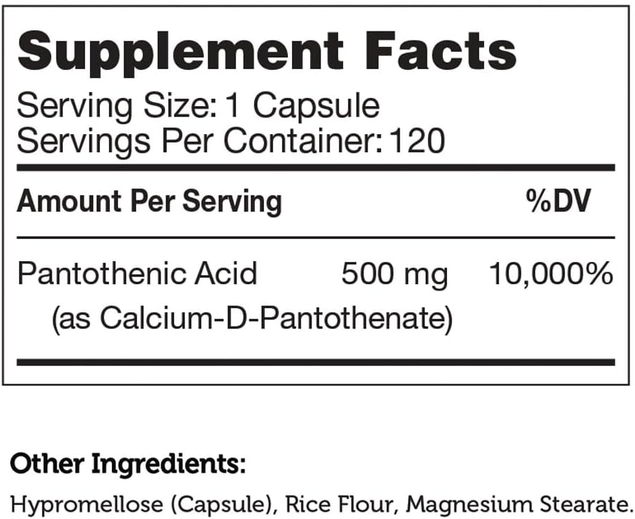 120 Capsules of Zahlers Pantothenic Acid Supplement for Overall Health and Wellbeing